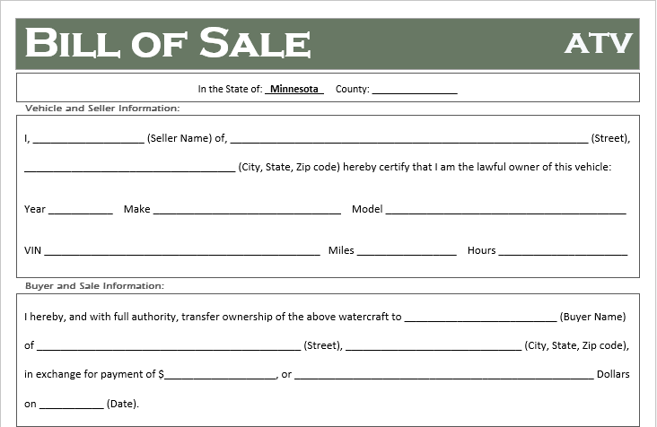 Minnesota ATV Bill of Sale