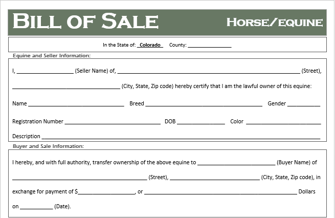 Colorado Horse Bill of Sale