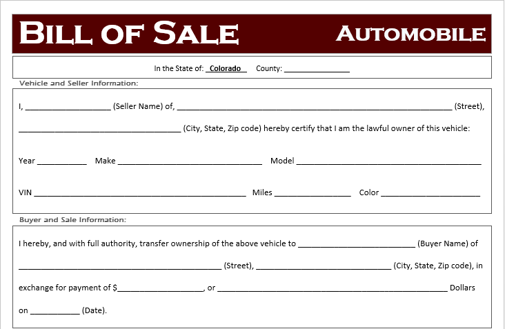 Colorado Car Bill of Sale