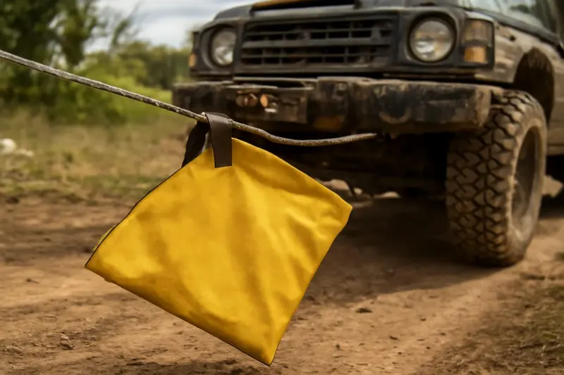 Photorealistic supporting editorial photo illustrating what a winch damper does and why it's used