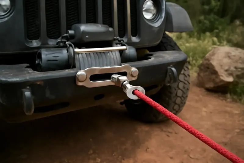 Photorealistic supporting editorial photo illustrating winch line concepts: steel cable vs synthetic rope
